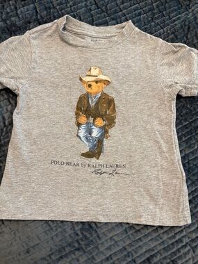 Ralph Lauren Grey Tee with Polo Bear Cowboy Graphic